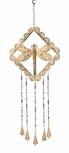 Juniper + Iris Gold Metal Eclectic Dragonfly Windchime Perspective: front