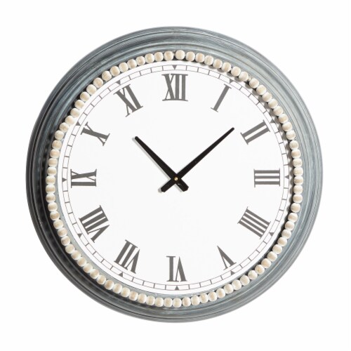 White Metal Farmhouse Wall Clock Perspective: front