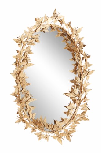 Juniper + Iris Large Oval Metallic Gold Butterfly Hanging Wall Mirror Perspective: front