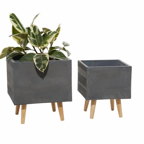 Juniper + Iris Contemporary Polystone Planters - Grey Perspective: front