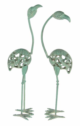 uniper + Iris Metal Flamingo Garden Sculptures - Green Perspective: front