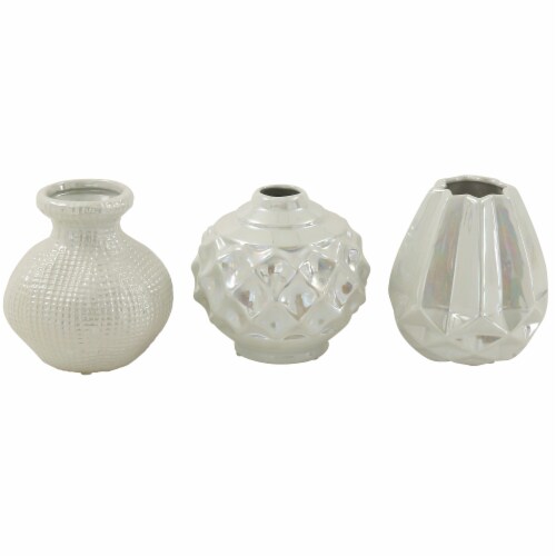 CosmoLiving by Cosmopolitan Small, Round, Textural and Glossy Opalescent Pots - White Perspective: front