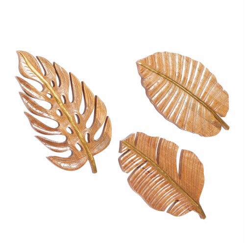 Juniper + Iris Large Carved Natural Wood Leaf Wall Decor Perspective: front