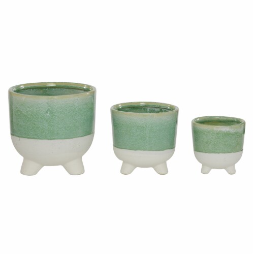Juniper + Iris Ceramic Planters - Green Perspective: front