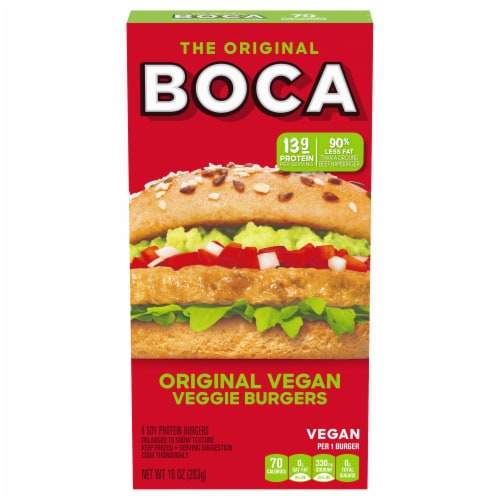 BOCA Original Vegan Veggie Burgers, Box Perspective: front