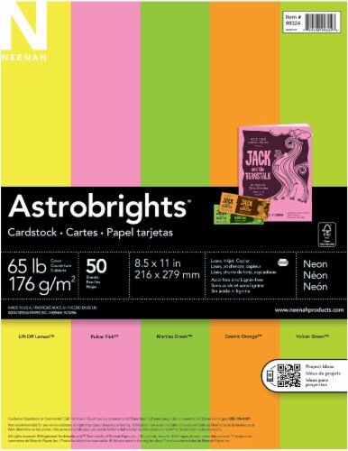 Neenah Astrobrights 65 lb Neon Cardstock - 8.5 x 11 Inch - 50 Sheet - Assorted Perspective: front
