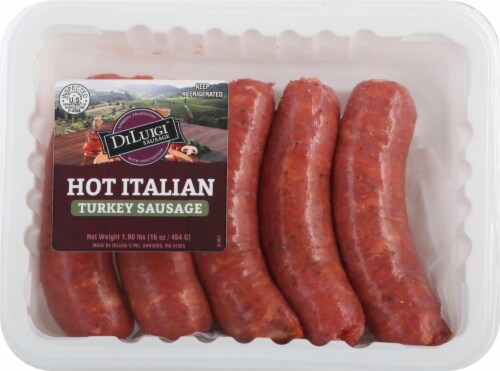 DiLuigi Foods Hot Italian Turkey Sausage Links Perspective: front