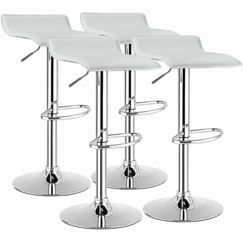 Set of 4 Swivel Bar Stool PU Leather Adjustable Kitchen Counter Bar Chair White Perspective: front