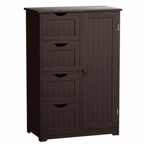 Wooden 4 Drawer Free Standing Bathroom Floor Cabinet Adjustable Storage Cupboard Perspective: front