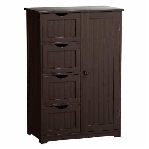 Gymax Bathroom Floor Cabinet Free Standing Storage Side Organizer w/4 - See Details - Grey