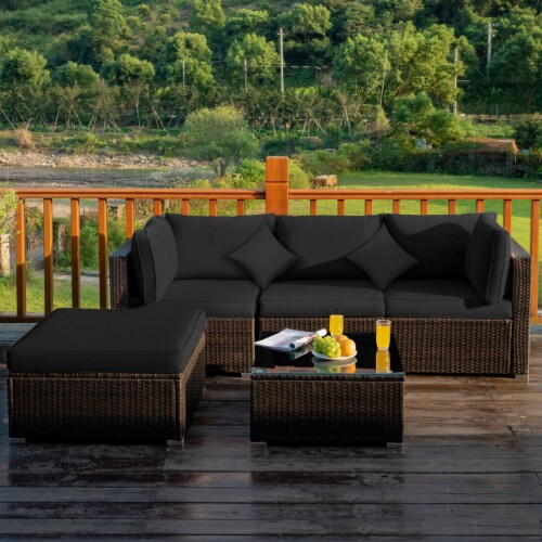 5pcs Outdoor Sectional Set Wicker Patio Sofa Set with Cushions