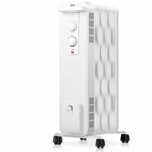 Gymax 1500W Oil Filled Radiator Space Heater w/ 3 Heating Modes Black/White White Perspective: front