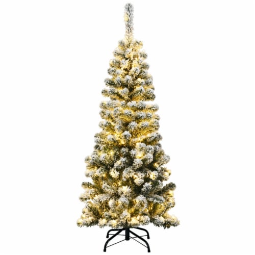 4.5ft Pre-lit Pencil Snow Flocked Pencil Christmas Tree Holiday Decoration Perspective: front