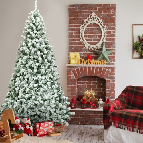 7.5ft Snow Flocked Christmas Tree Hinged Artificial Pine Tree w