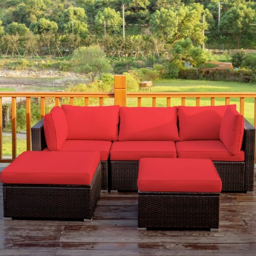 5pcs Outdoor Sectional Set Wicker Patio Sofa Set with Cushions