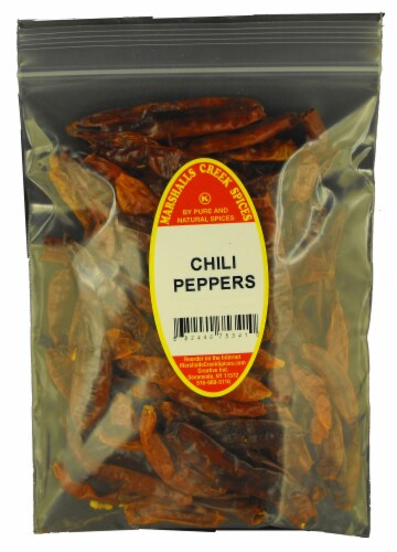 Chili Peppers Whole, 4 oz Family Size Refill Marshalls Creek Kosher Spices Perspective: front
