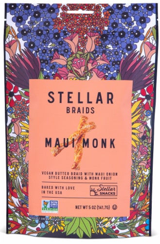 Stellar Braids Maui Monk Maui Onion and Monk Fruit Pretzels Perspective: front