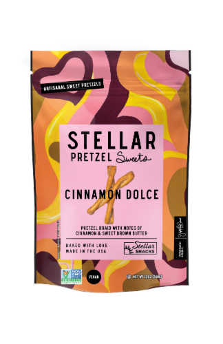 Stellar Snacks Vegan Cinnamon Dulce Pretzels Perspective: front