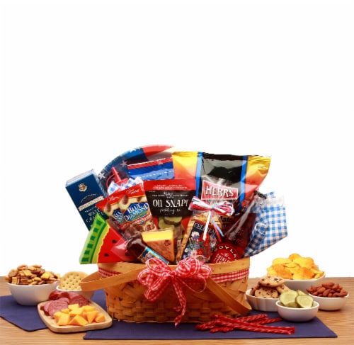Celebrate America Picnic Gift Basket - July 4th gift basket - patriotic gift basket Perspective: front