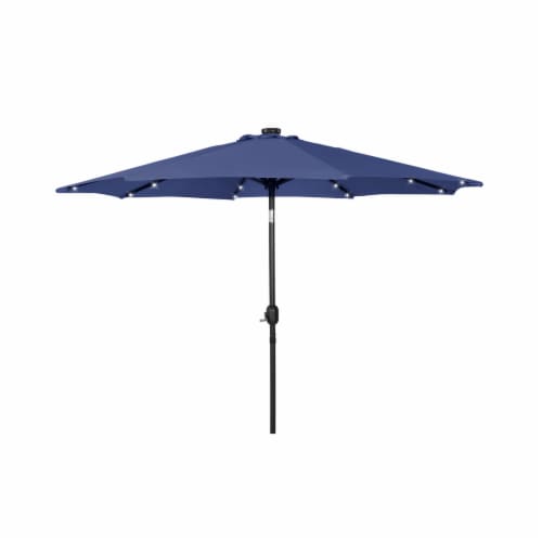 WestinTrends 9 ft. Patio Solar Power LED Lights Market Umbrella, Navy Blue Perspective: front