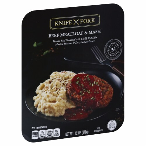 Knife & Fork Beef Meatloaf & Red Skin Mashed Potatoes Perspective: front