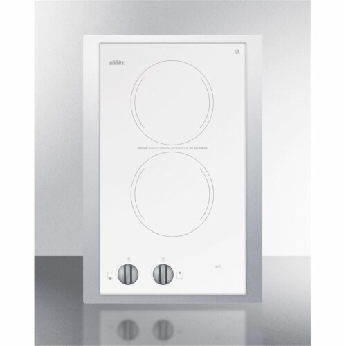 Summit Appliance CR2110WHTK15 15 in. 115v 2-Burner Cooktop Trim Kit, Ceramic Glass with Stain Perspective: front