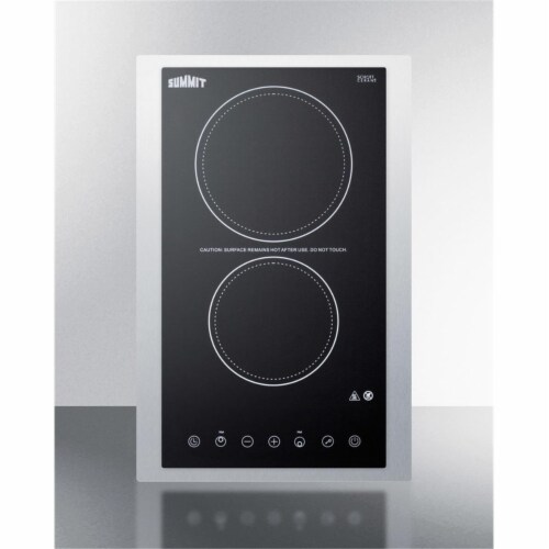Summit Appliance CR2B23T3BTK15 15 in. 230v 2-Burner Cooktop with Digital Controls - Stainless Perspective: front