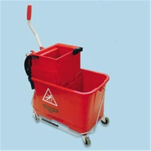 Side-Press Restroom Mop Dual Bucket Combo, 4 gal, Plastic, Red Side-Press Restroom Mop Dual Bucket Combo, 4 gal, Plastic, Red