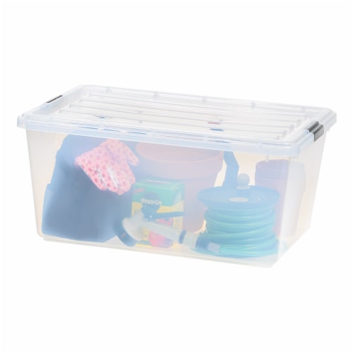 IRIS USA 68Quart/17Gal. Stackable Plastic Storage Bins with Lids and Latch Buckles, Clear Perspective: front