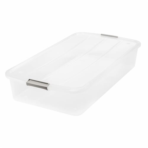 IRIS USA 50 Quart Clear Plastic Underbed Latched Stack Storage