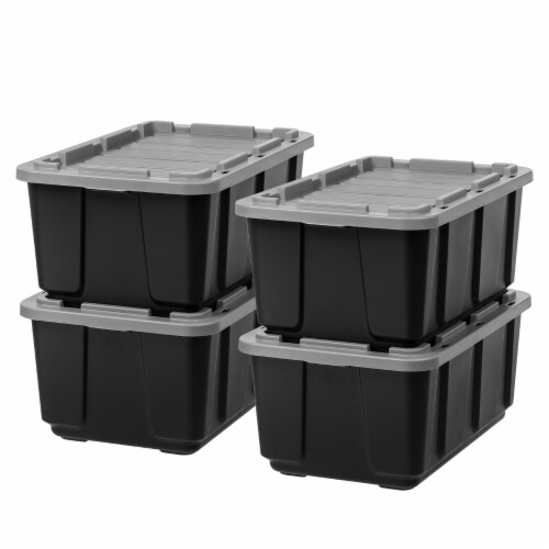 IRIS USA 4 Pack Large Heavy-Duty Storage Plastic Bin Tote Container,  Durable Lid, Black/Gray, 4 Units - Fry's Food Stores