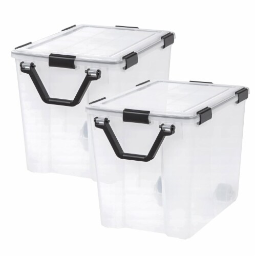 IRIS USA 4 Pack Large Heavy-Duty Storage Plastic Bin Tote Container,  Durable Lid, Black/Gray, 4 Units - Fry's Food Stores