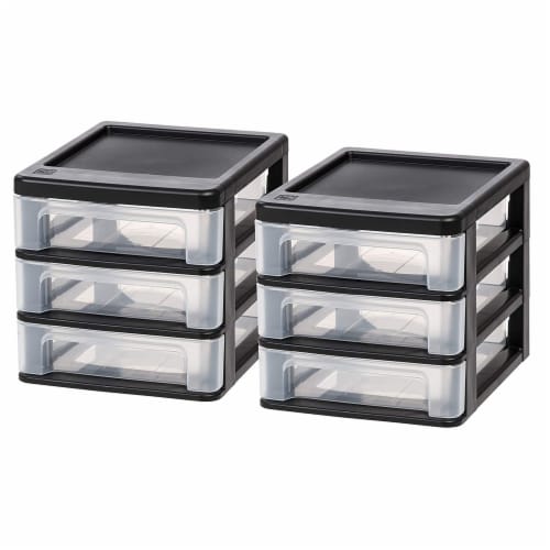 IRIS USA Compact 3 Drawer Plastic Desktop Storage Organizer, Black (2 Pack) Perspective: front