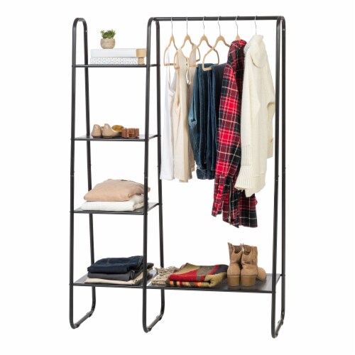 Iris usa metal garment rack with wood shelves clearance