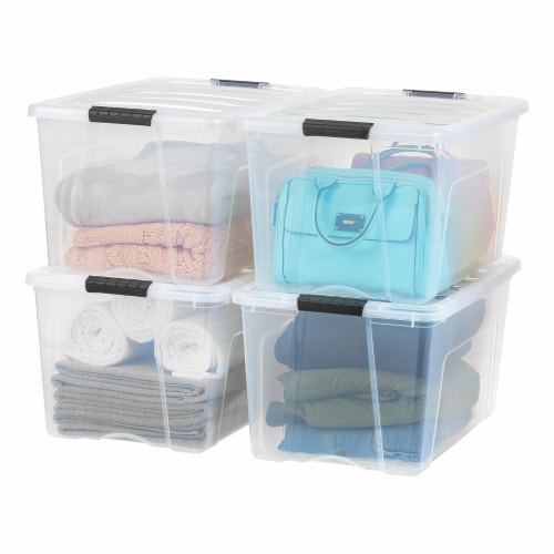 Large Storage Containers 105 Quart Clear Plastic Totes Latching Lids Set of  4