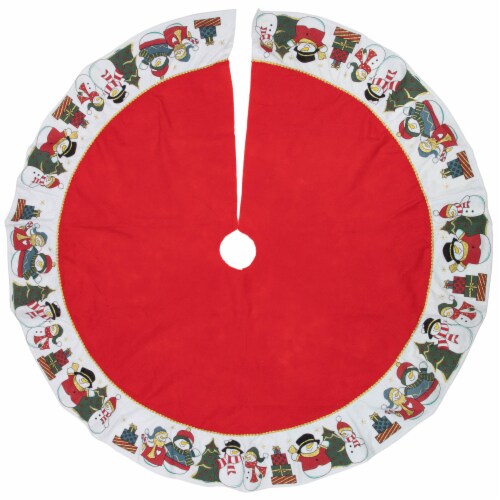 Northlight 48 Red and White Jolly Snowman Christmas Tree Skirt Perspective: front