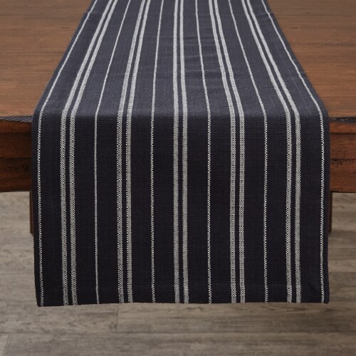 Split P Railroad Stripe Woven Black Table Runner 15 x 72 Perspective: front
