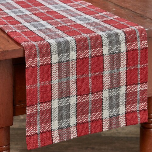 Park Designs Sketchbook Snowman Plaid Table Runner - 54 L - Red Perspective: front