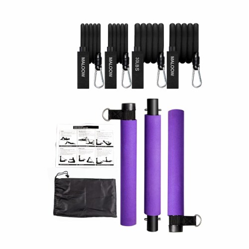 MALOOW Pilates Bar Kit with Adjustable Resistance Bands and Travel Bag,  Purple, 1 Piece - Foods Co.