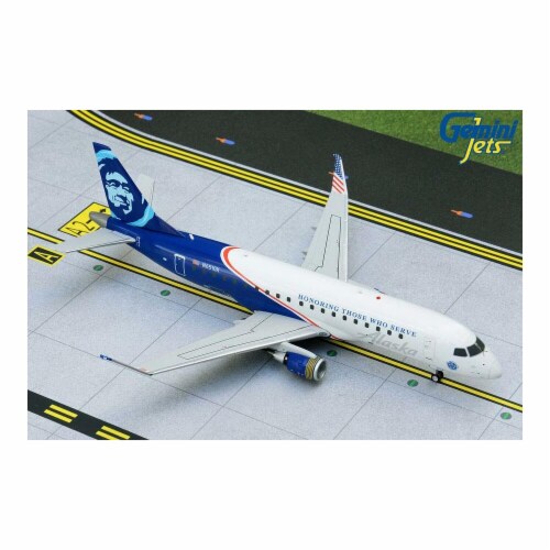 Gemini200 G2ASA886 1 by 200 Scale Alaska Embraer ERJ-175 N651QX Honoring Those Who Serve Die- Perspective: front