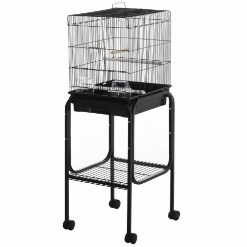 44.5  Bird Cage Large Parrot Play Cockatiel House Metal Stand Doors w/ Wheel Perspective: front