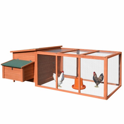 87  Wood Poultry Chicken Coop Hen House Hutch Backyard Run Nesting Box, Natural Perspective: front
