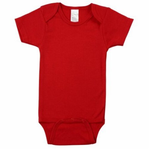 Red Interlock Short Sleeve Bodysuit Onezie Perspective: front