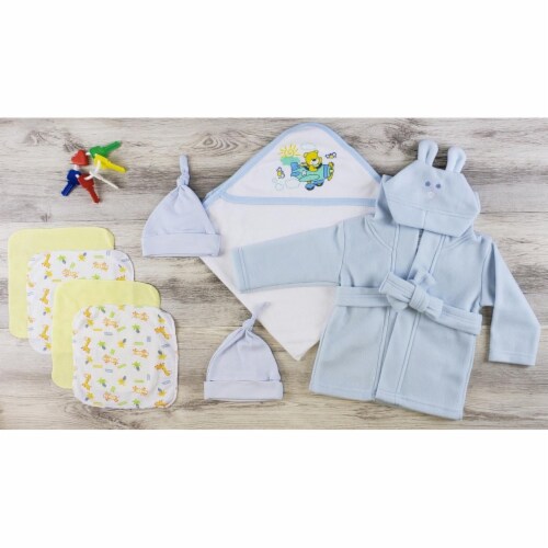 Bambini LS-0621 Hooded Towel, Hats & Wash Cloths, Blue & Yellow - Newborn Perspective: front