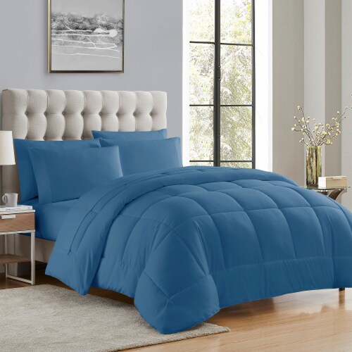 Sweet Home Collection | All Season Solid Bed-in-A-Bag includes Sheet, Queen, Denim Perspective: front