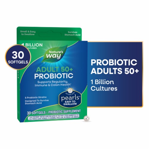 Nature's Way Adults 50+ Probiotic Pearls No Refrigeration Required Softgels 1 Billion Cultures Perspective: front