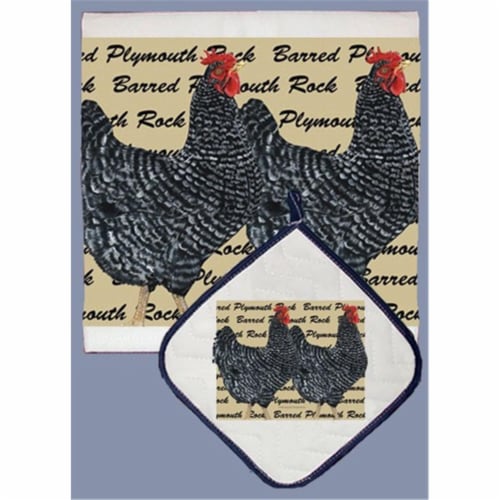 Pipsqueak Productions DP717 Chicken Barred Plymouth Rock Dish Towel And Pot Holder Set Perspective: front