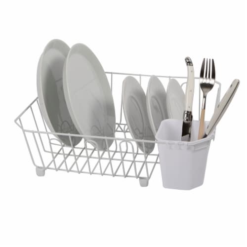 Dish Drain with Utensil Caddy - White Perspective: front