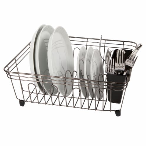 Dish Drain with Utensil Caddy - Black Perspective: front