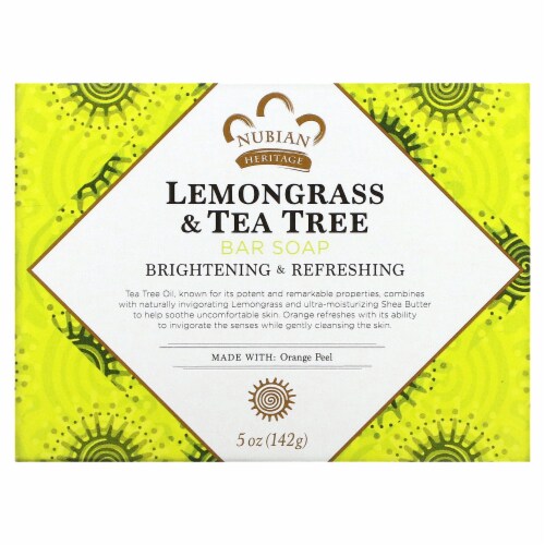 Nubian Heritage Lemongrass & Tea Tree Bar Soap - 5 oz (142 g) Perspective: front